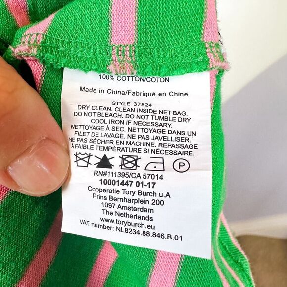 TORY BURCH Green Pink Gold Diver Striped Long Sleeve Top Size M - Picture 7 of 7